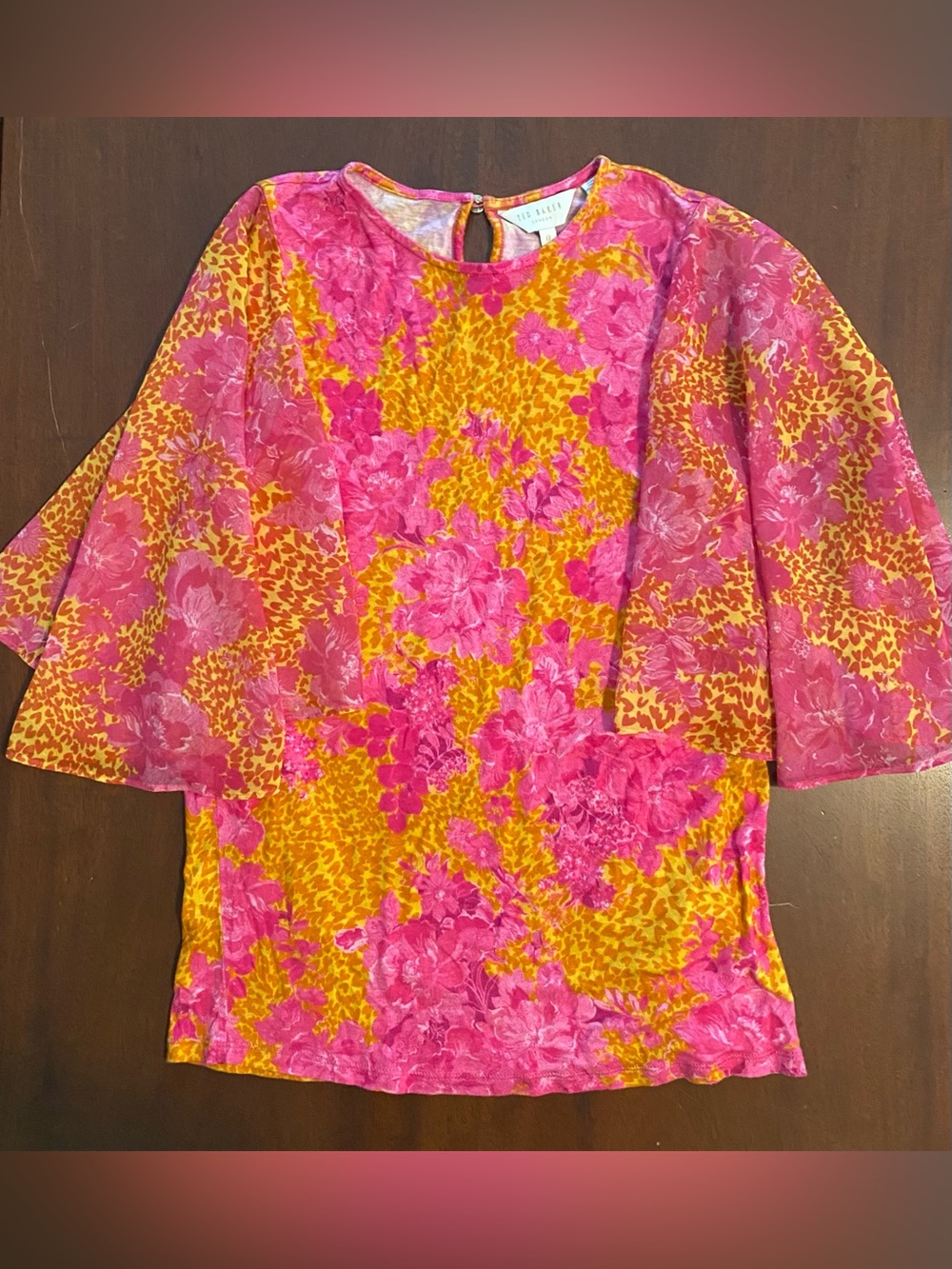 Ted Baker London Lilanya Metropolis Printed Flutter Sleeve Blouse Size 0